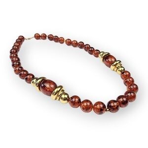 Napier Lucite Necklace Root Beer Ball Bead Gold Plated Chunky Statement Vintage